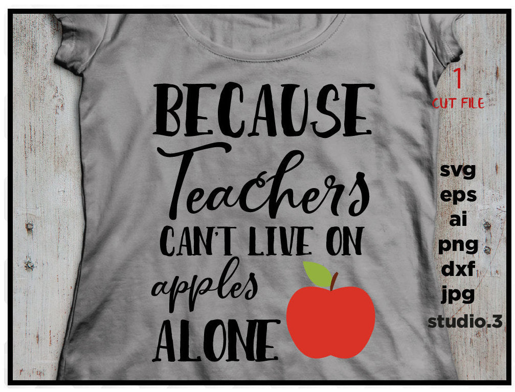 Because teachers can't live on apples alone, Svg, DXF, JPG, png, eps, SVG, ai, Cutting FIle, Cricut and Silhouette, teacher, school, RockiN