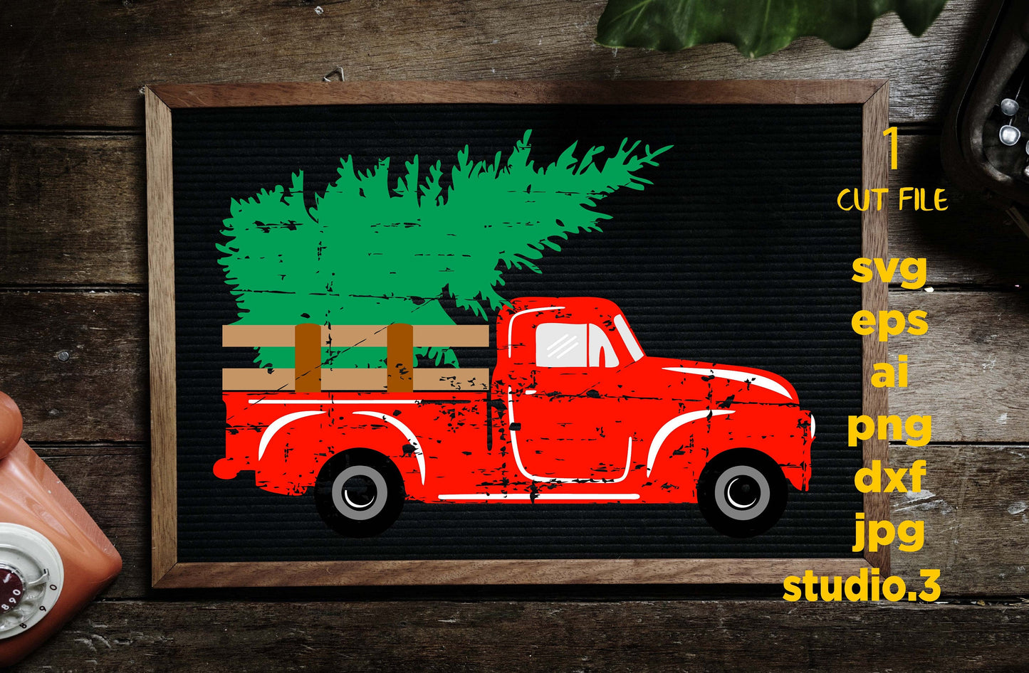 Christmas Truck Distressed, christmas tree truck, Svg, DXF, eps, png, jpg mirror for paper on transfer, cut file, for cricut or silhouette