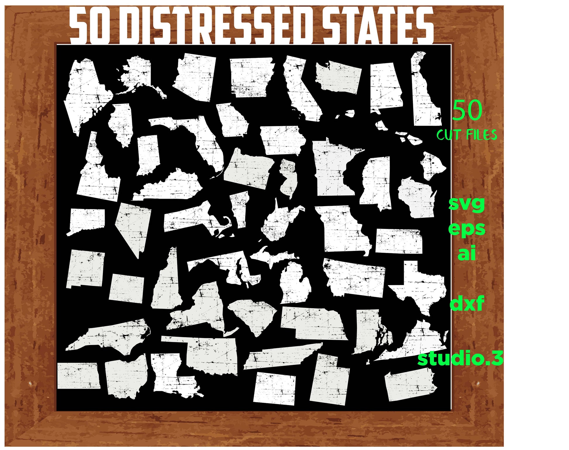 Usa states Distressed, 50 USA state distressed svg, 50 grunge effect USA states, eps, dxf, Cut File, Silhouette, Printable, Download, Cricut