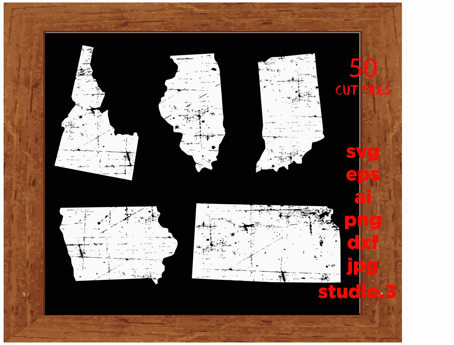 Usa states Distressed, 50 USA state distressed svg, 50 grunge effect USA states, eps, dxf, Cut File, Silhouette, Printable, Download, Cricut