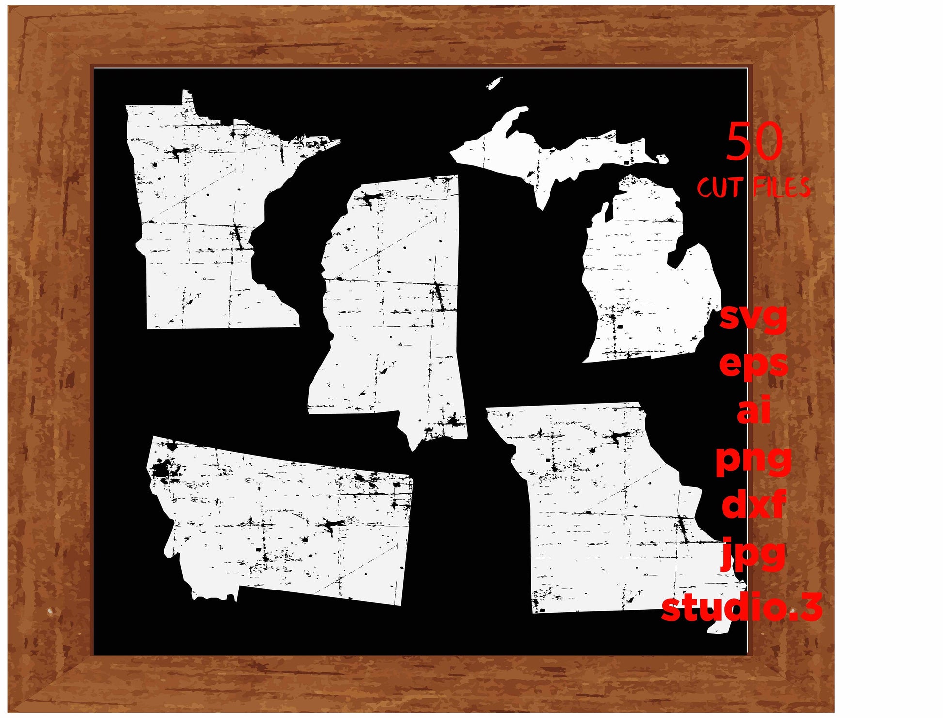 Usa states Distressed, 50 USA state distressed svg, 50 grunge effect USA states, eps, dxf, Cut File, Silhouette, Printable, Download, Cricut