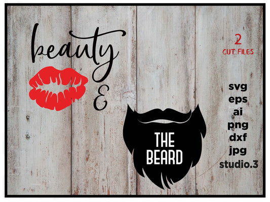 Beauty & The Beard svg, Beauty svg, Lips svg, Beard svg, Couple svg DXF, eps, png, jpg paper on transfer, cut file, cricut,silhouette