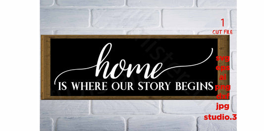 Home is where our story begins, SVG, DxF, EpS, cut file, PNG, jpg reverse for paper transfer, for Cricut & silhouette