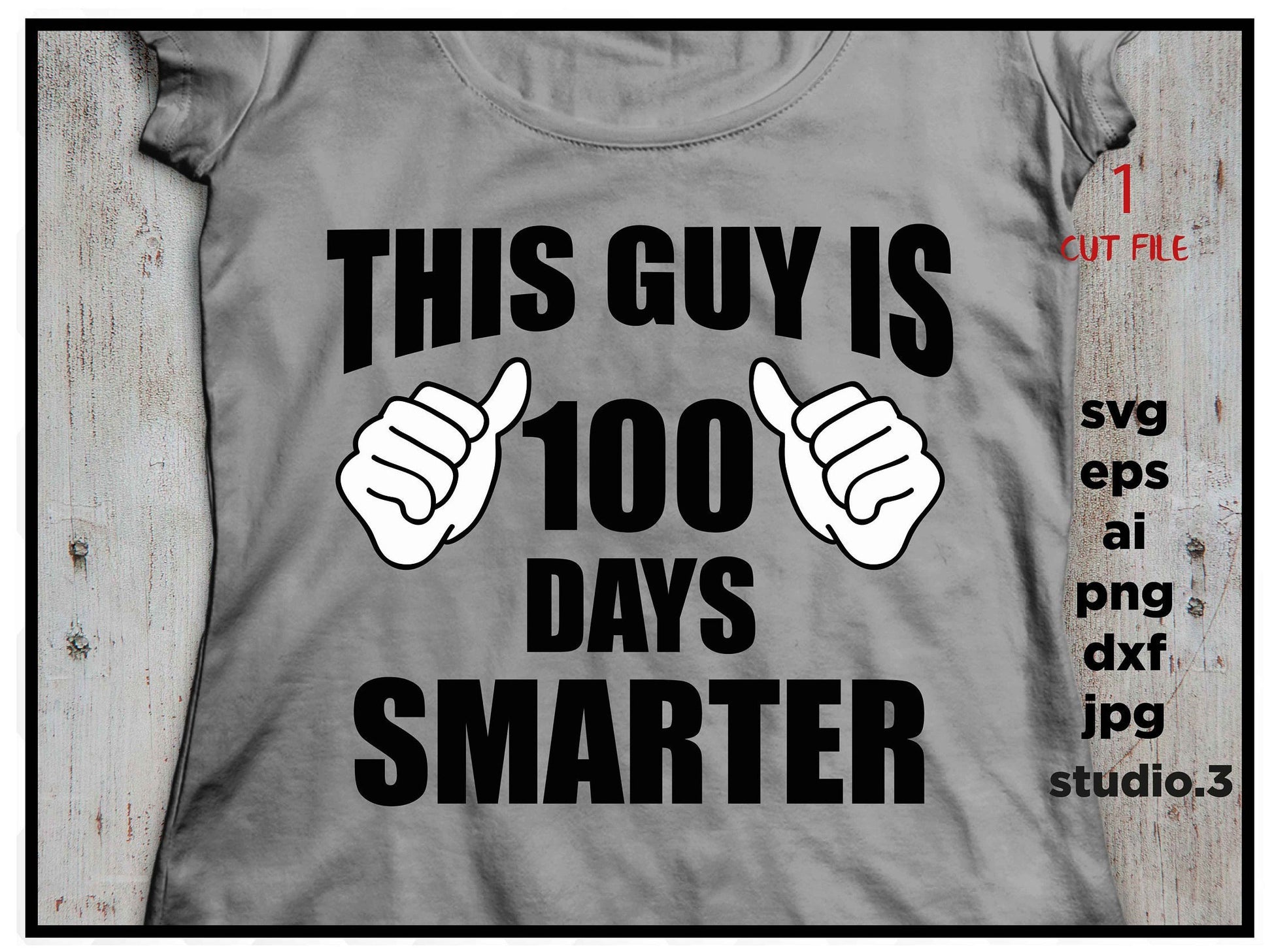 This guy is 100 days smarter, School Svg Silhouette Studio, 100 Days of School, dxf, cut file, boy svg, png, jpg transfer, 100 days school