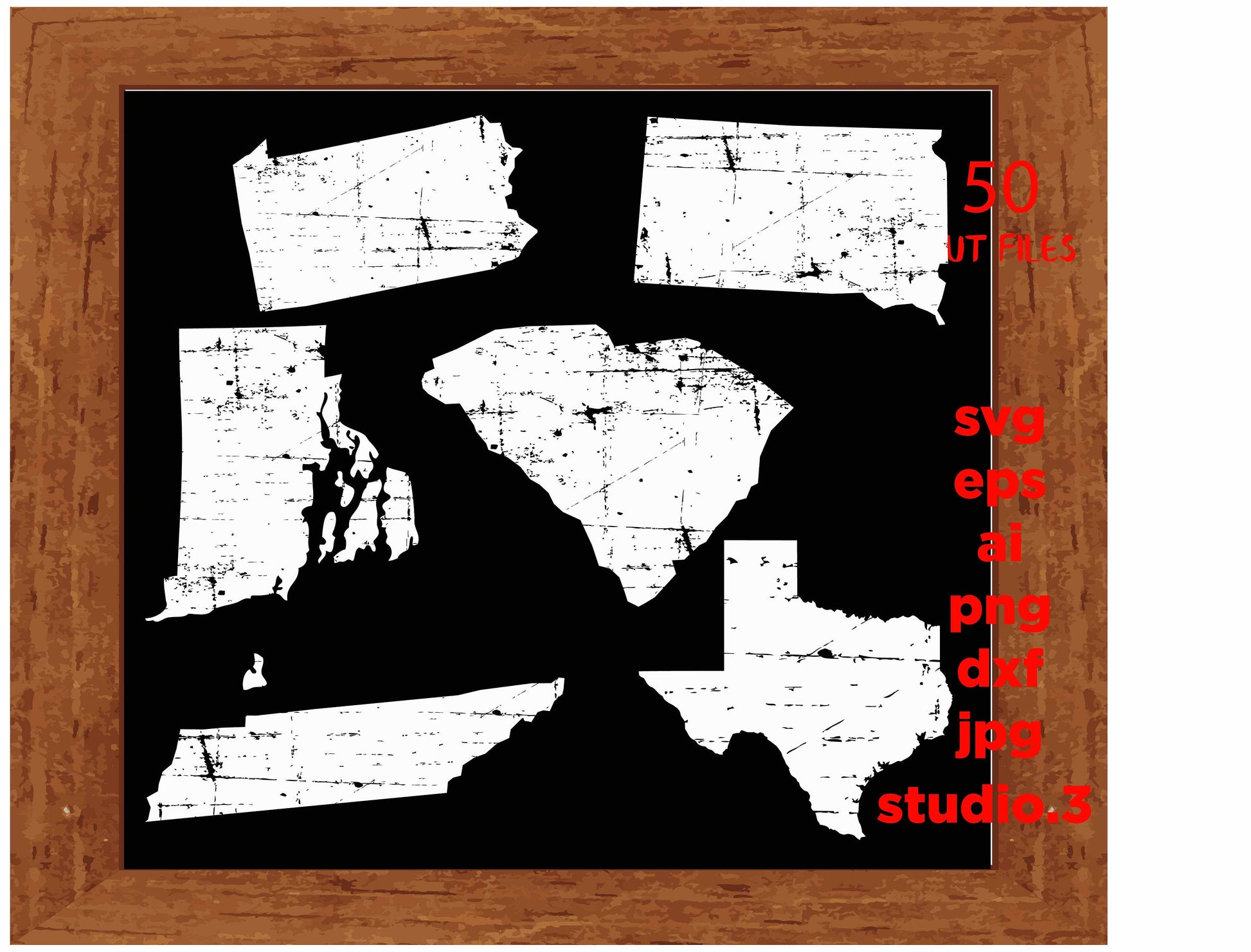 Usa states Distressed, 50 USA state distressed svg, 50 grunge effect USA states, eps, dxf, Cut File, Silhouette, Printable, Download, Cricut