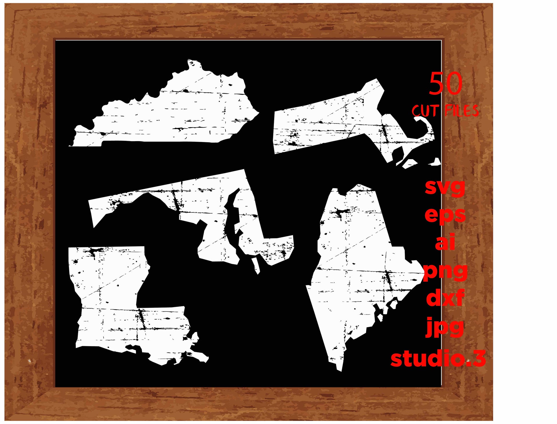 Usa states Distressed, 50 USA state distressed svg, 50 grunge effect USA states, eps, dxf, Cut File, Silhouette, Printable, Download, Cricut