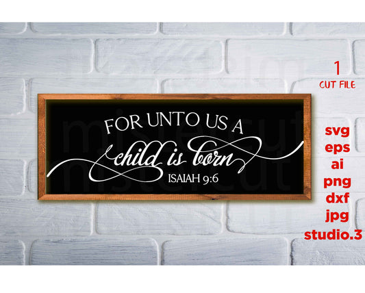 For Unto Us A Child Is Born, Christmas DIY, Christmas Sign, Christmas svg, DXF, eps, png, jpg paper on transfer, cut file, cricut,silhouette