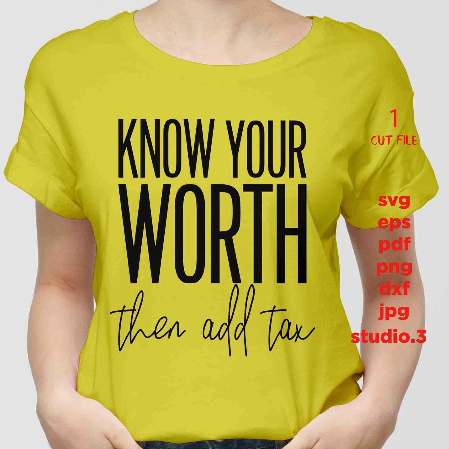 Know Your Worth Then Add Tax Cut File, Empowered Woman, Girl Boss, dxf, jpg transfer, cut file, woman t shirt Cut File, mug svg, sign svg