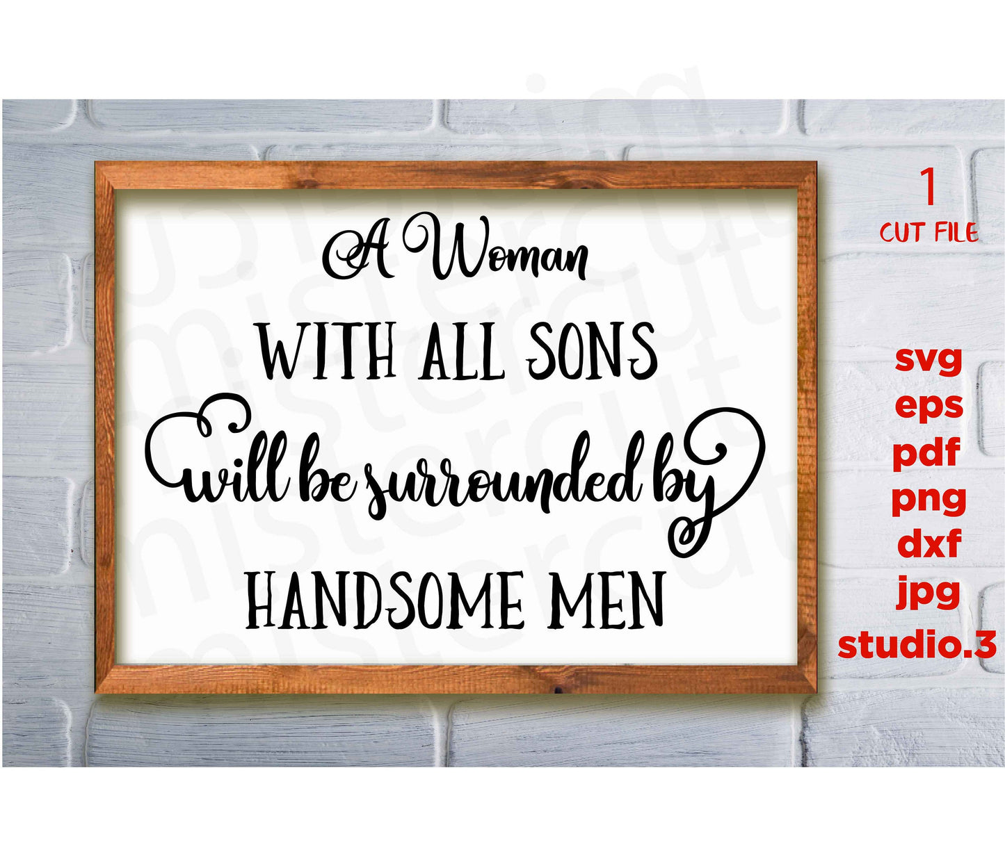 A Woman With All Sons Will Be Surrounded By Handsome Men svg, Mother sign svg, Modern Farmhouse Sign svg, dxf, png cut file, png, jpg