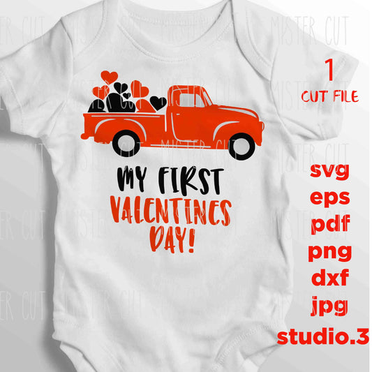 My first valentines day, valentines bodysuit, SVG, DxF, EpS, cut file Cut file, Baby svg, valentines day svg, valentine svg, truck svg