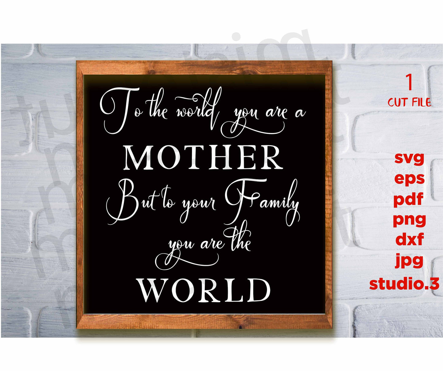 To The World You Are A Mother But To Your Family You Are The World Svg, dxf, jpg transfer, cut file, png, Mom Svg, Mom Quote Svg, family svg