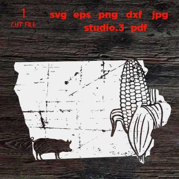 Iowa Silhouette with Corn SVG, dxf, cut file, png, jpg transfer, Iowa State Outline - Iowa Decal diy - Iowa State svg file - State svg