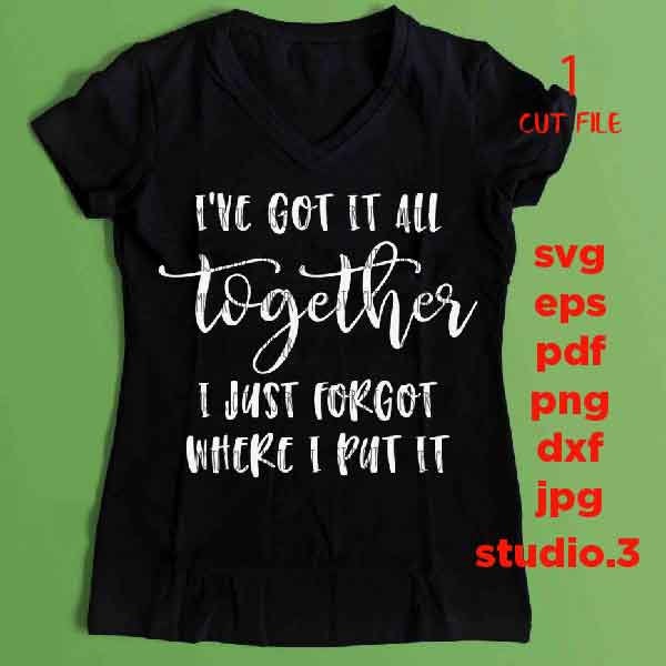 I've got it all together svg file, dxf, jpg transfer, cut file, woman t shirt Cut File, Funny svg, i Forgot where I put it svg