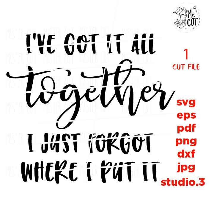 I've got it all together svg file, dxf, jpg transfer, cut file, woman t shirt Cut File, Funny svg, i Forgot where I put it svg