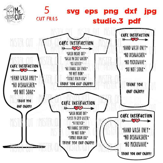 Care Instruction svg, DXF, EpS, cut file, JPg reverse,  png, Care Cards SVG, Shirt Care SVG, Washing Instruction Svg, Tumbler Care Svg