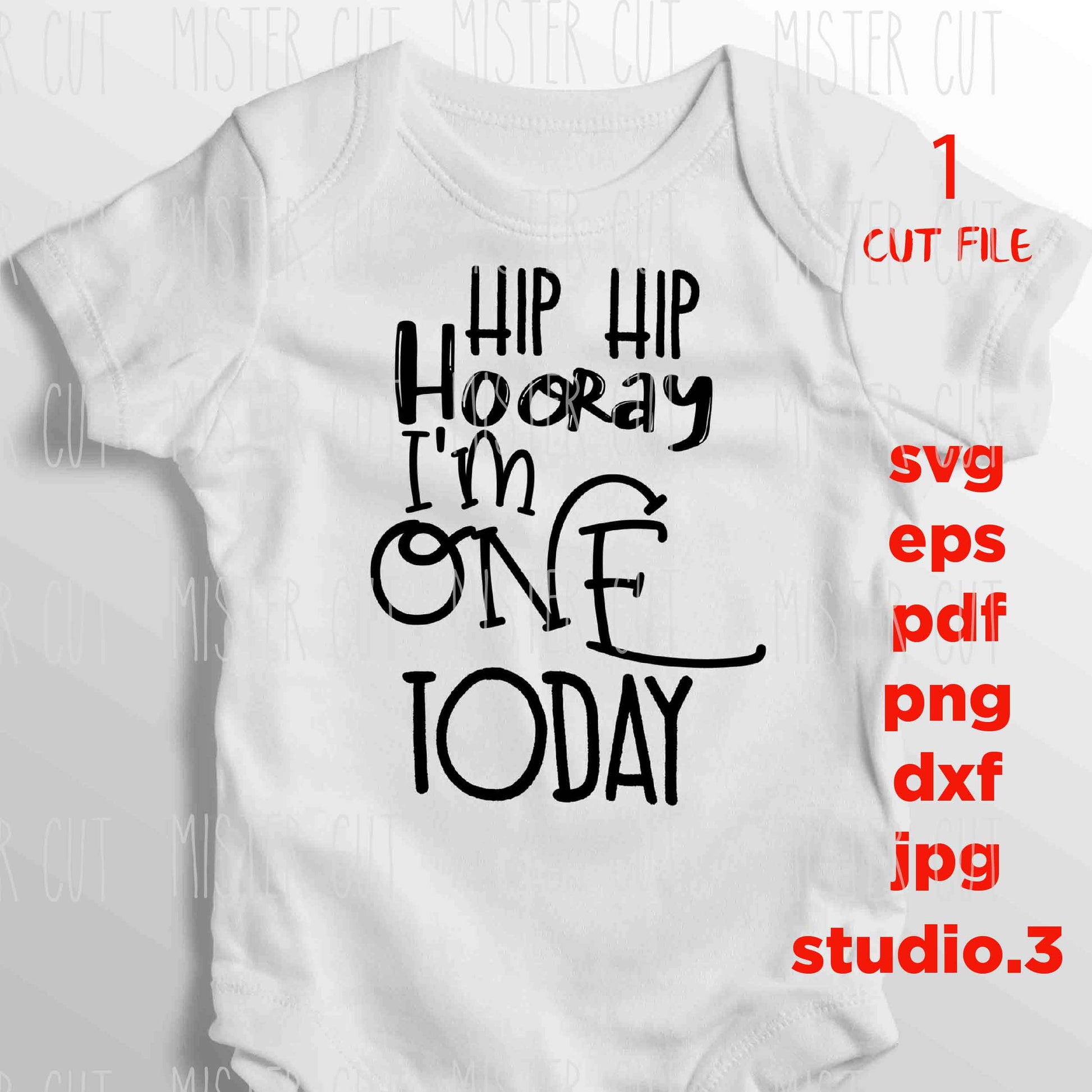 Hip Hip Hooray I'm ONE Today SVG, First Birthday SVG,  DxF, EpS, cut file Cut file, Toddler's First Birthday Outfit Baby Boy 1st Birth Day