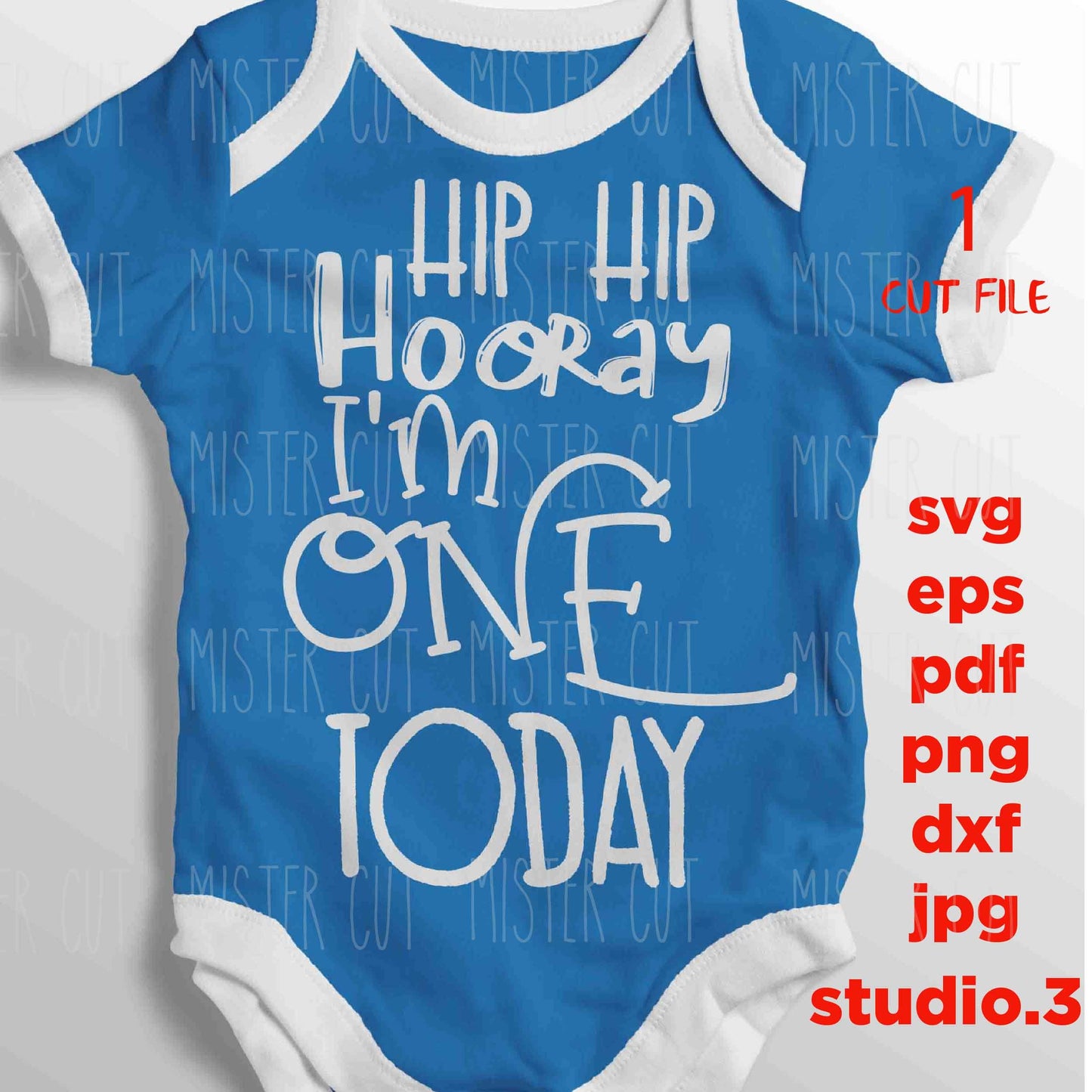 Hip Hip Hooray I'm ONE Today SVG, First Birthday SVG,  DxF, EpS, cut file Cut file, Toddler's First Birthday Outfit Baby Boy 1st Birth Day