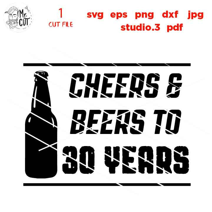 Cheers & Beers to 30 years, 30th Birthday Drink Huggers DIY, Birthday SVG, png DxF, EpS, cut file Cut file, Cheers and Beers SVG