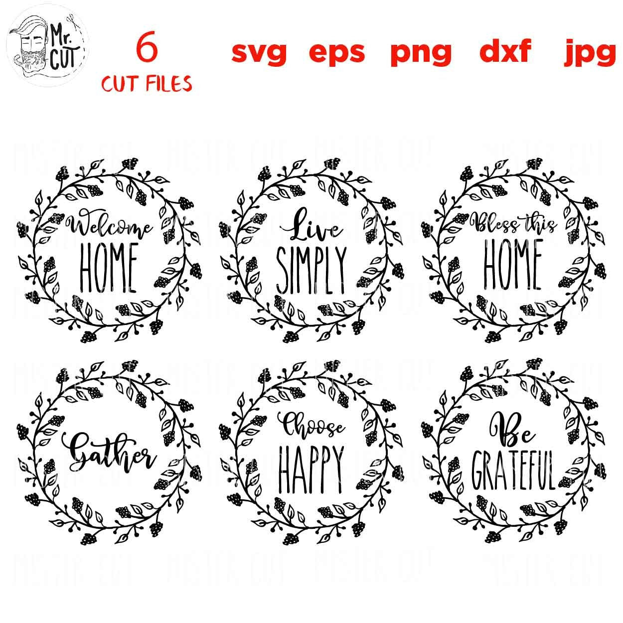 Wreath Bundle Svg, Welcome Home Svg, Choose Happy Svg, Gather Svg, Be Grateful Svg, Live Simple Svg, Bless This Home Svg, Farm Life Svg