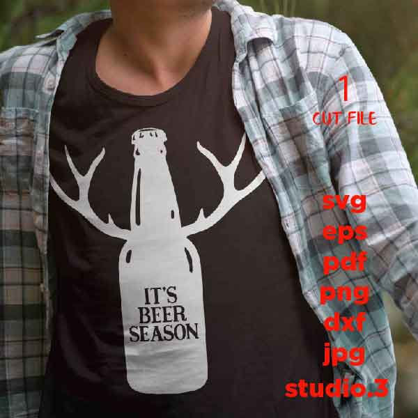 It's Beer Season svg, Bottle with Antlers svg, dxf, jpg transfer, cut file, Beer svg, Friends svg, Guys, Glass Block, sign svg