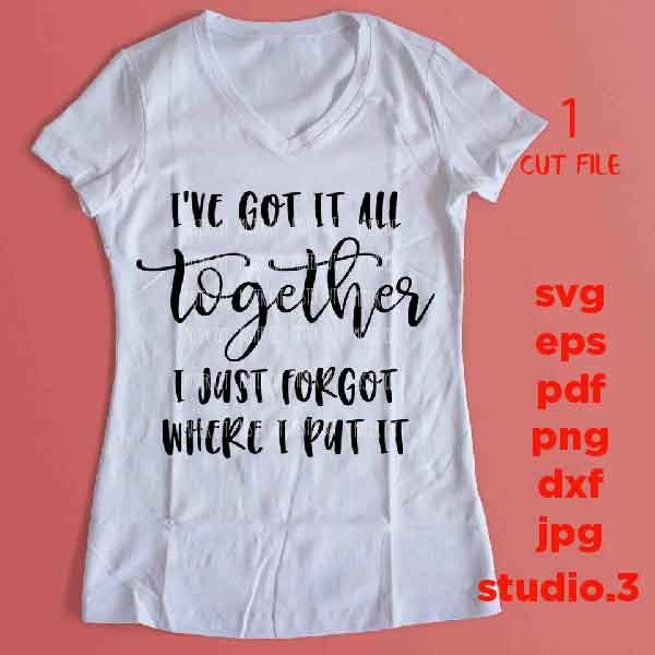 I've got it all together svg file, dxf, jpg transfer, cut file, woman t shirt Cut File, Funny svg, i Forgot where I put it svg