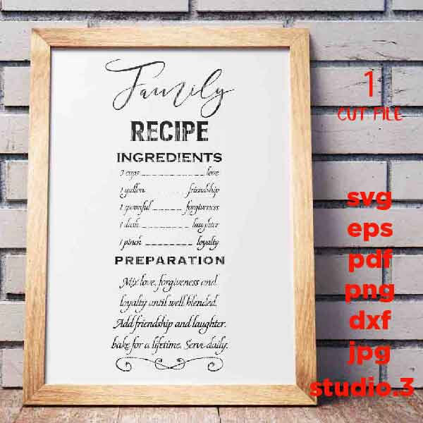 Family Recipe SVG, dxf, jpg mirrored, cut file, png, Family Quote SVG, Family svg, Home svg, Home Quote SVG, Svg, kitchen Quote Svg, family