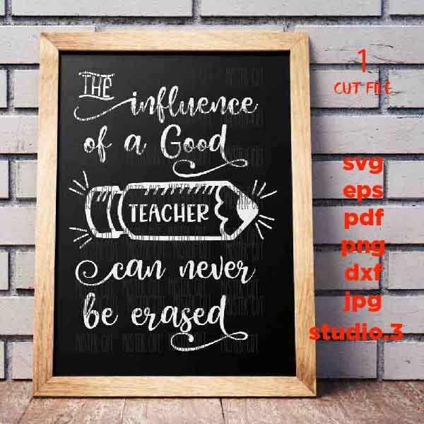 The Influence of a Good Teacher can never be erased SVG, teacher svg, Back to School, Teacher Shirt, svg, eps, png, jpg mirrored, studio.3