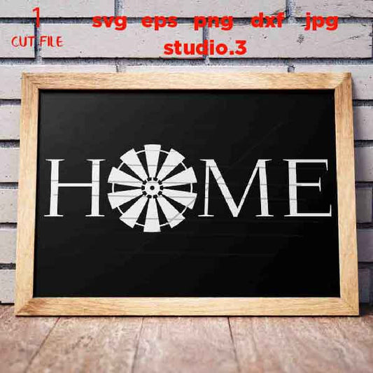 Home svg, Farmhouse Home svg, DxF, EpS, cut file, png, jpg transfer, Windmill svg, Farmhouse Style SVG, home sign svg, home dxf