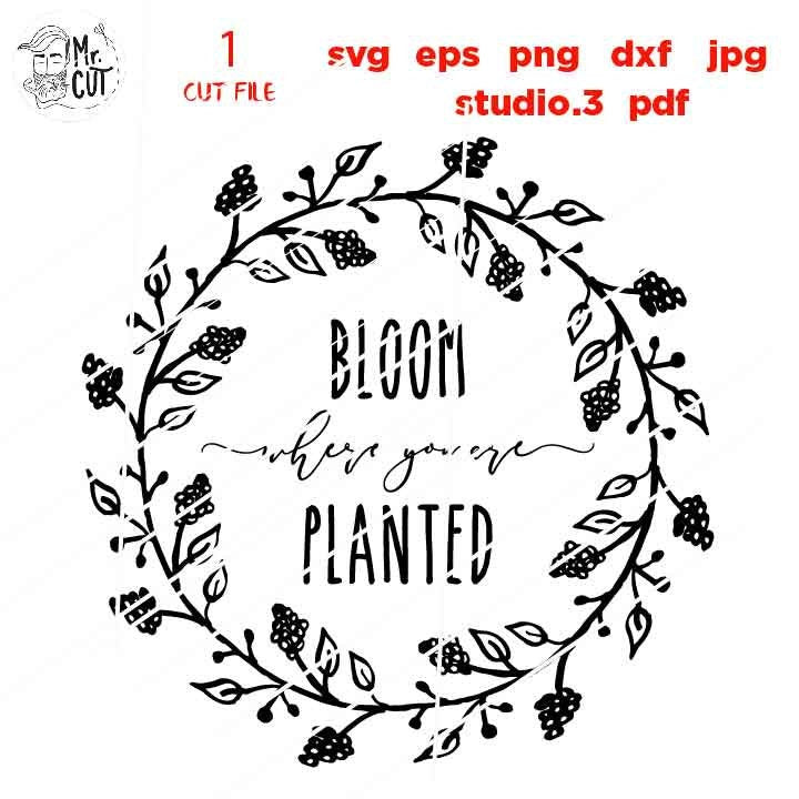 Bloom Where You Are Planted SVG, dxf, png, jpg transfe, Positive Quotes SVG, Positive Affirmations, Wreath, Religious, farmhouse style svg