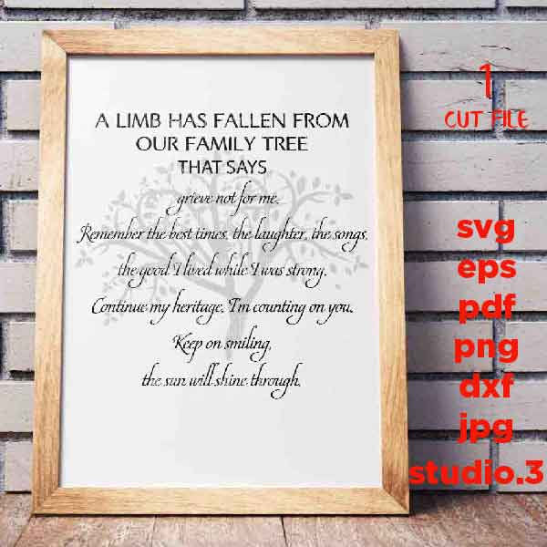 A Limb has Fallen from Our Family Tree, Funeral Program svg, Grief SVG, Sympathy svg, DxF, cut file, png, mirrored svg, Memorial SVG,