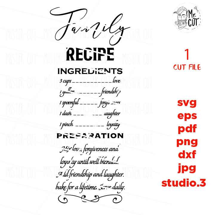 Family Recipe SVG, dxf, jpg mirrored, cut file, png, Family Quote SVG, Family svg, Home svg, Home Quote SVG, Svg, kitchen Quote Svg, family