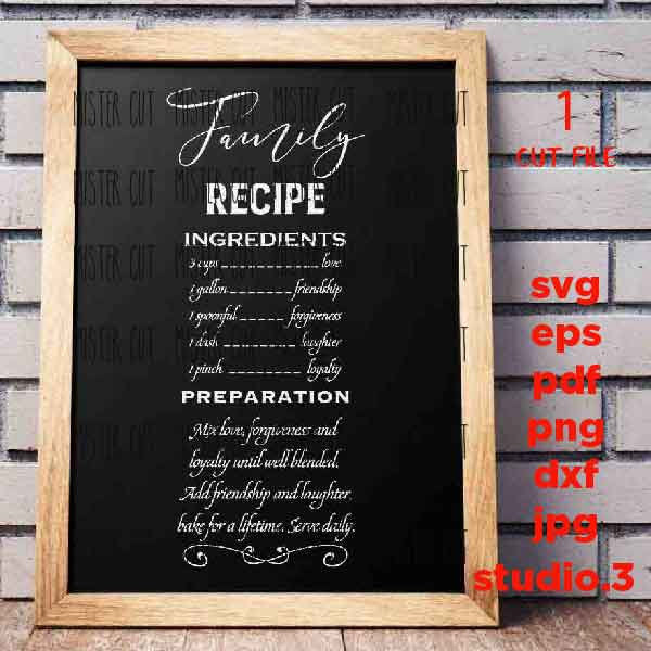 Family Recipe SVG, dxf, jpg mirrored, cut file, png, Family Quote SVG, Family svg, Home svg, Home Quote SVG, Svg, kitchen Quote Svg, family