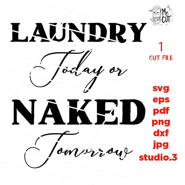 Laundry Today or Naked Tomorrow svg, dxf, cut file, png, jpg transfer, eps, Laundry svg, Naked svg, Laundry Sign svg, Laundry Room svg