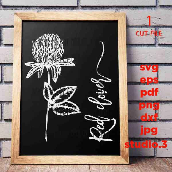 Red clover svg, Wild Flower svg, DxF, EpS, cut file, png, jpg mirrored, Botanical svg, Gardening svg, flower sign, Red clover cut file