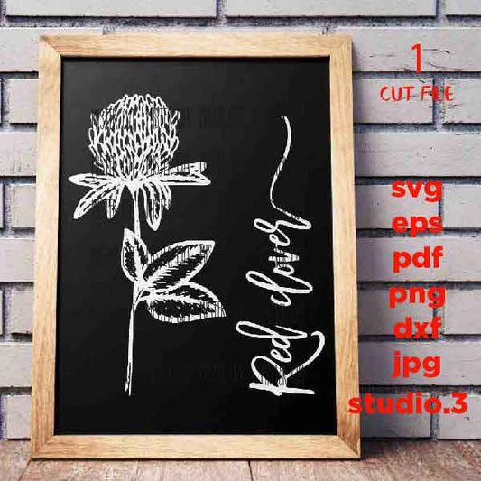 Red clover svg, Wild Flower svg, DxF, EpS, cut file, png, jpg mirrored, Botanical svg, Gardening svg, flower sign, Red clover cut file