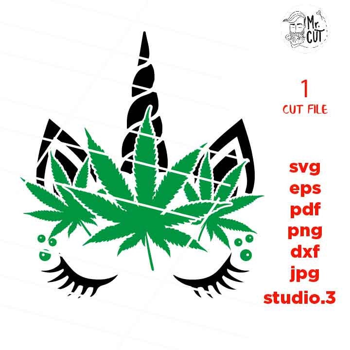 Weed Unicorn Face SVG, Weed Marijuana Plant, Cannabis Design, svg, dxf, mirrored jpg, cut file, funny svg,  Pot Leaf svg rolling tray