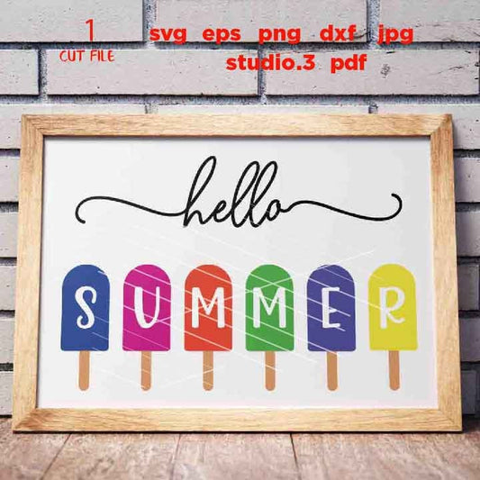 Hello Summer Popsicle svg, Beach svg, Summer, Ocean, Vacation,  SVG, DXF, EpS, png, jpg mirrored, cut file, summer svg, funny svg