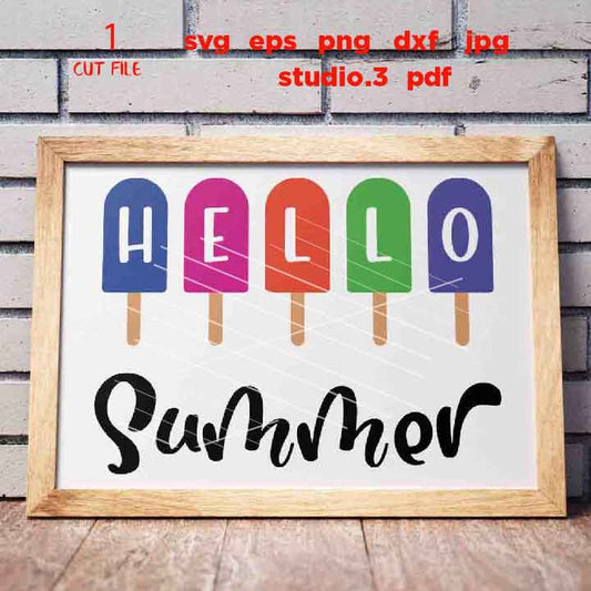 Hello Summer Popsicle svg, Beach svg, Summer, Ocean, Vacation,  SVG, DXF, EpS, png, jpg mirrored, cut file, summer svg, funny svg