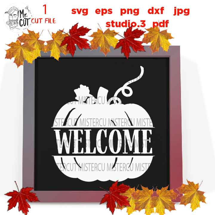 Pumpkin SVG, Split Pumpkin svg, Welcome svg, Fall SVG, autumn svg, DxF, EpS, cut file, jpg mirrored, png, fall sign svg, pumpkin dxf