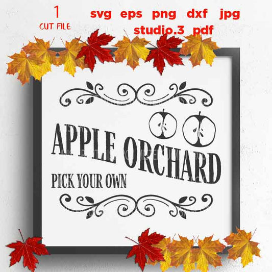 Apple Orchard SVG, Apple svg, autumn svg, Fall SVG,  DxF, EpS, cut file, jpg mirrored,  Pick your own svg, apple orchard sign, harvest