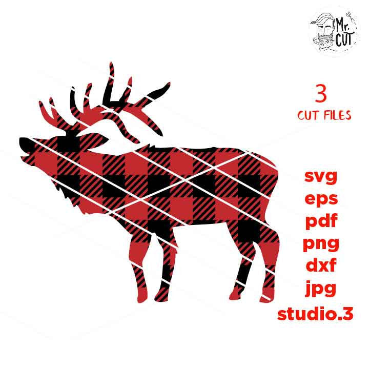 Deer SVg, DxF, EpS, cut file, jpg mirrored,  Deer Head SVG, Deer Clipart, Plaid Deer Svg, Christmas Svg Files, Deer Silhouette, fall svg