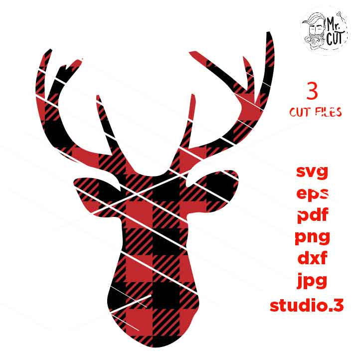 Deer SVg, DxF, EpS, cut file, jpg mirrored,  Deer Head SVG, Deer Clipart, Plaid Deer Svg, Christmas Svg Files, Deer Silhouette, fall svg