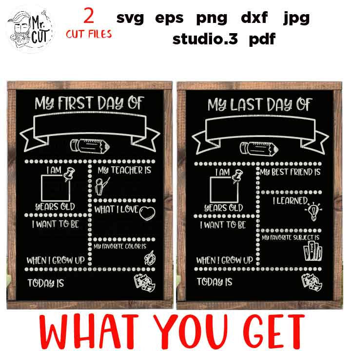 First and Last Day Chalkboard SVG Bundle, DxF, EpS, cut file, jpg transfer, First Day of School SVG, Chalkboard Sign Svg, Last Day of SchooL