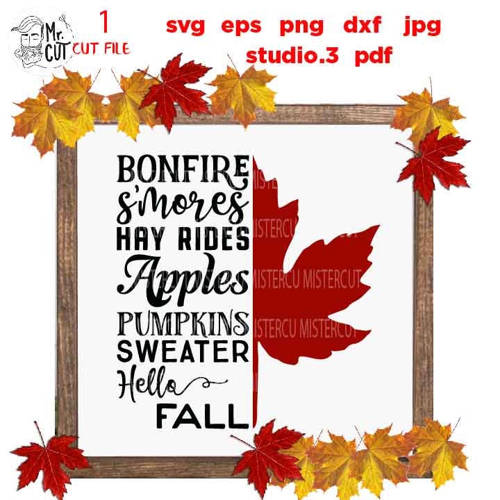 Maple Leaf Svg, S'mores Svg, Hello Fall Svg Hello Fall Svg, Fall SVG, Autumn svg, Thanksgiving svg, Farmhouse, png, jpg transfer, cut file