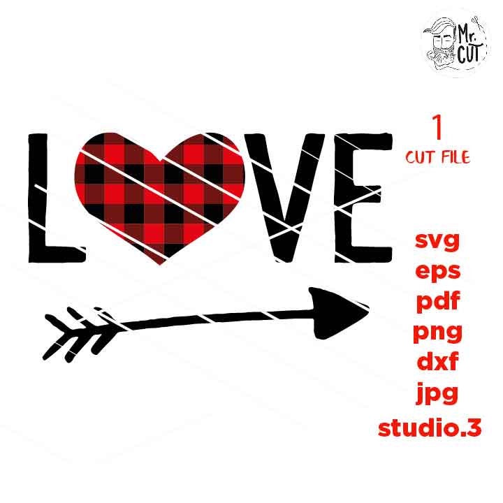 Valetine Svg, Buffalo Plaid Heart, Heart Svg, Valentines Day, Loved, Arrow svg, png, jpg mirrored, eps, studio 3, love svg, wedding svg