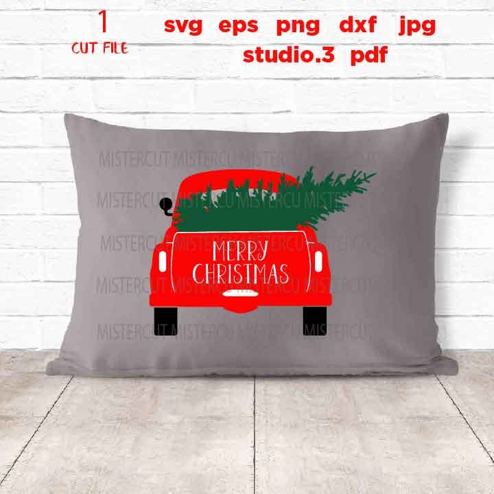 Merry Christmas SVG, Old Truck SVG, truck tree svg, Back of Truck with tree, Christmas svg, DxF, EpS, cut file, png, jpg mirrored