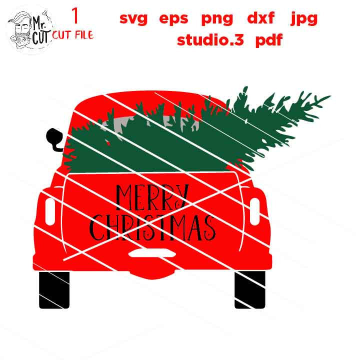 Merry Christmas SVG, Old Truck SVG, truck tree svg, Back of Truck with tree, Christmas svg, DxF, EpS, cut file, png, jpg mirrored