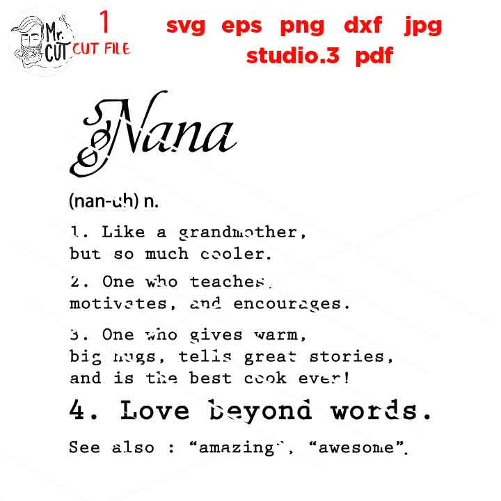 nana definition SVG, Grandma Svg, dxf, jpg mirrored, cut file, png, Mom Svg, nana Svg, nana sign svg, nana dxf, gift for grandmother