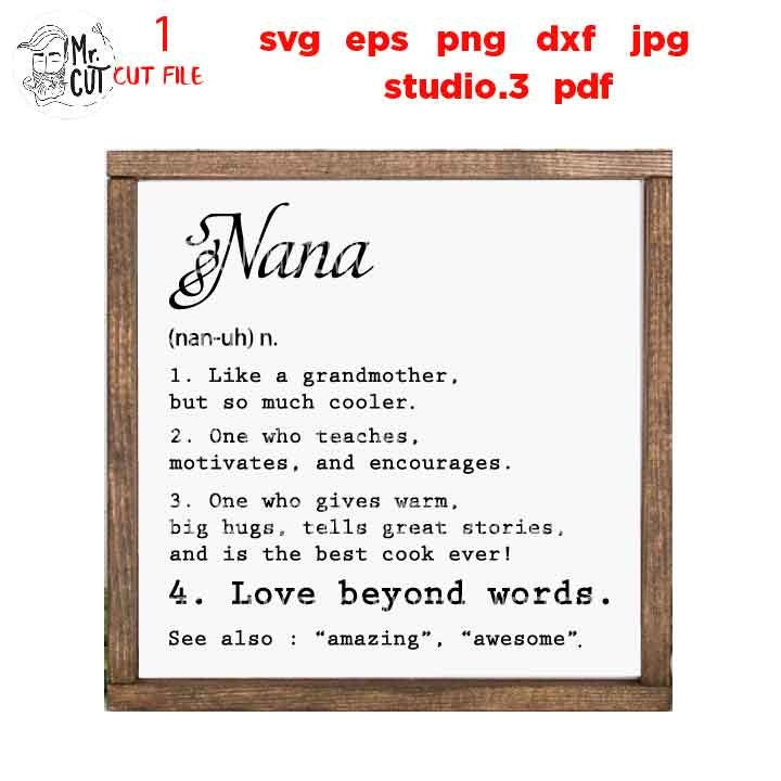 nana definition SVG, Grandma Svg, dxf, jpg mirrored, cut file, png, Mom Svg, nana Svg, nana sign svg, nana dxf, gift for grandmother