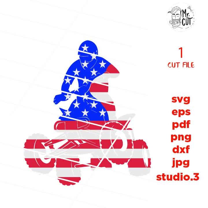 ATV SVG File, Quad SVG, 4 Wheeler svg, Vehicle svg, Distressed american flag DxF, EpS, cut file, usa flag svg